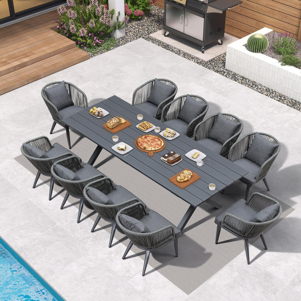 PURPLE LEAF Patio Dining Sets with Aluminum Frame Table & Handwoven Wicker Chairs Grey