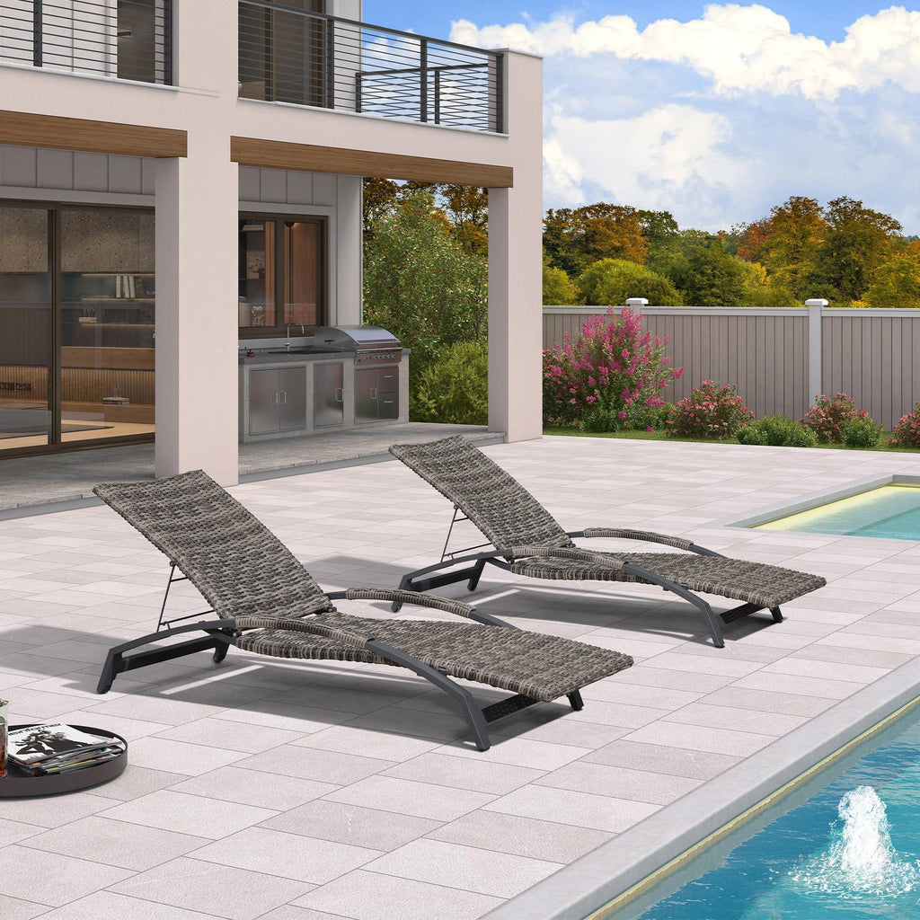 PURPLE LEAF Patio Chaise Lounge Chair Set of 2 Wicker Tanning Outdoor Pool Adjustable Recliner Chair for Outside Beach Poolside Sunbathing Lounger