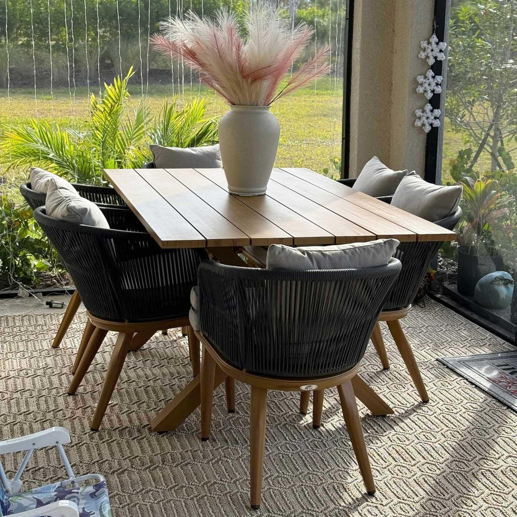PURPLE LEAF Teak Patio Dining Set with Cushions and Pillow All-Weather Wicker Patio Table Set for Garden, Deck, and Yard