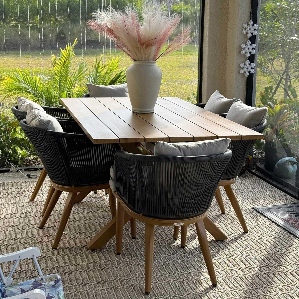 PURPLE LEAF Teak Patio Dining Set with Cushions and Pillow All-Weather Wicker Patio Table Set for Garden, Deck, and Yard