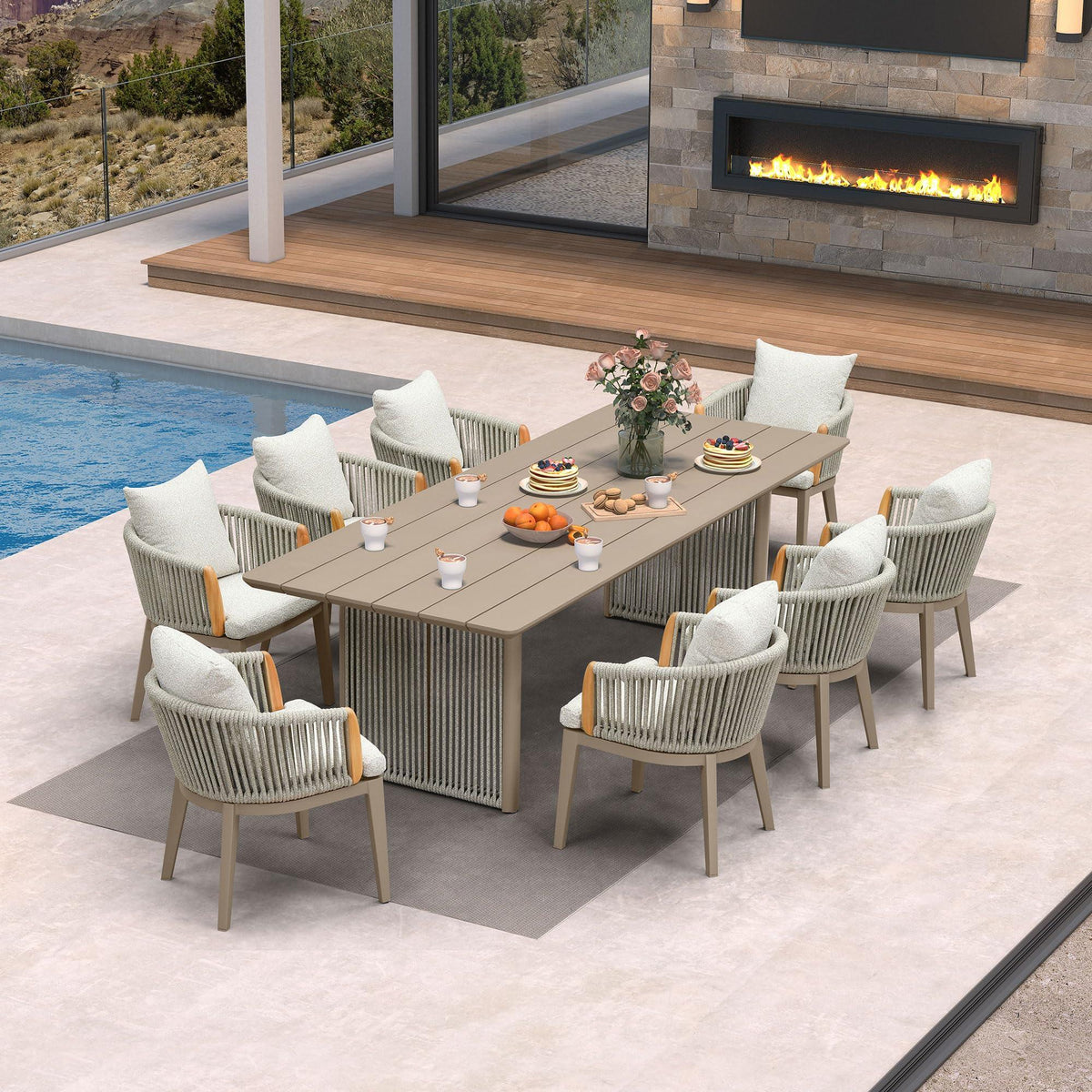 PURPLE LEAF Hailar Outdoor Dining Set for Family, Aluminum Outdoor Patio Table and Chairs Set with Olefin Cushions, Patio Furniture Set for Garden or Deck
