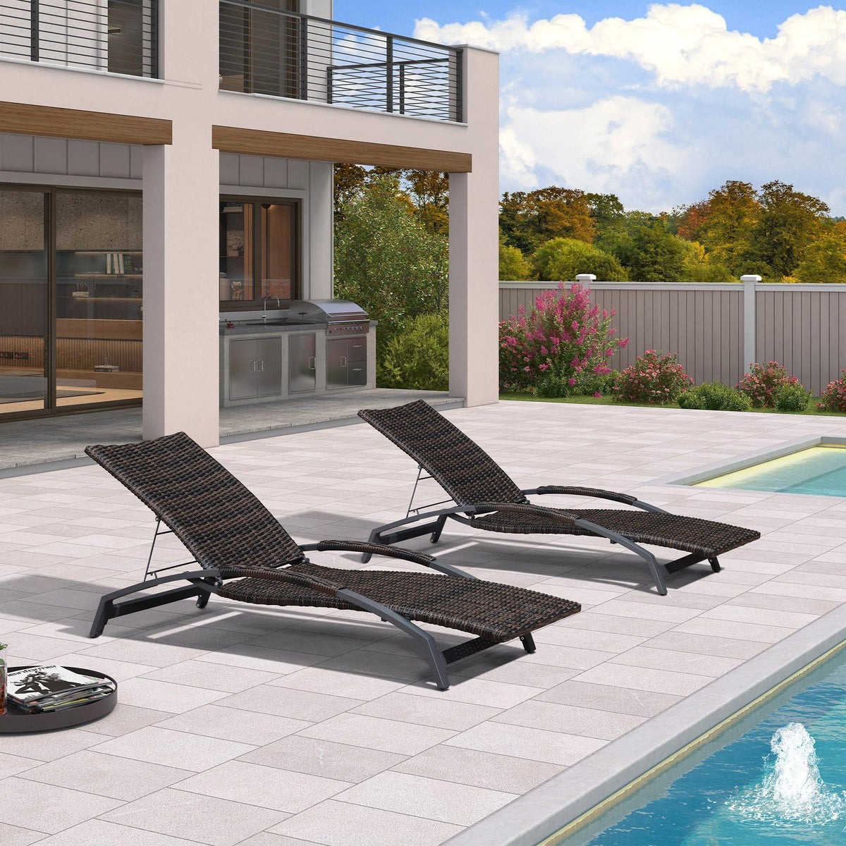 PURPLE LEAF Patio Chaise Lounge Chair Set of 2 Wicker Tanning Outdoor Pool Adjustable Recliner Chair for Outside Beach Poolside Sunbathing Lounger