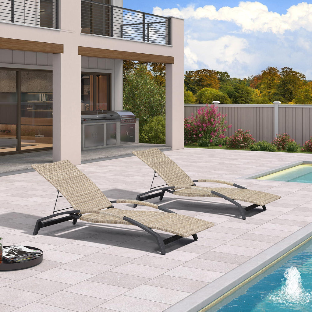 PURPLE LEAF Patio Chaise Lounge Chair Set of 2 Wicker Tanning Outdoor Pool Adjustable Recliner Chair for Outside Beach Poolside Sunbathing Lounger