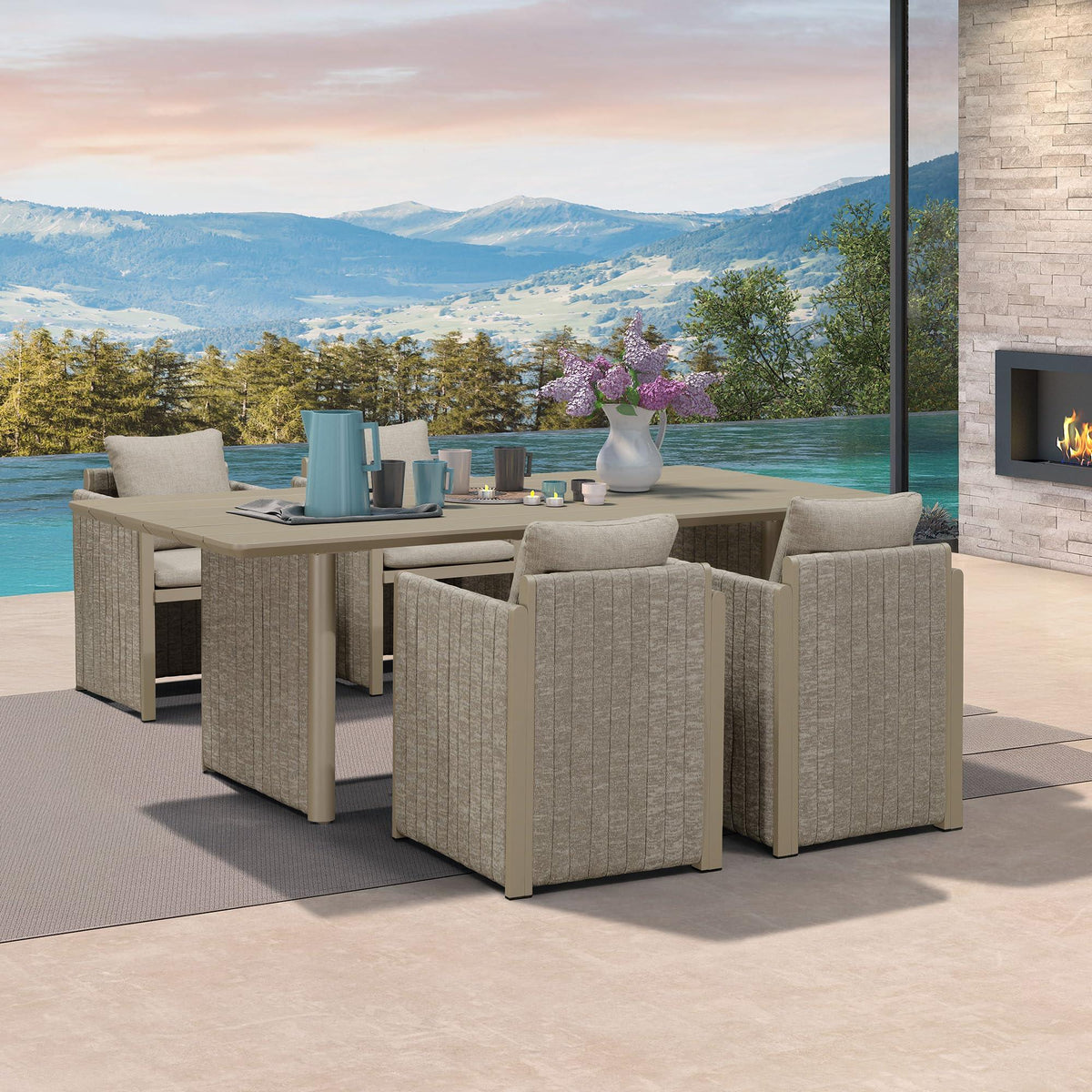 PURPLE LEAF Sanori Patio Dining Set Modern Large Weather-Resistant Table and Aluminum Chairs with Cushions for Garden Beige