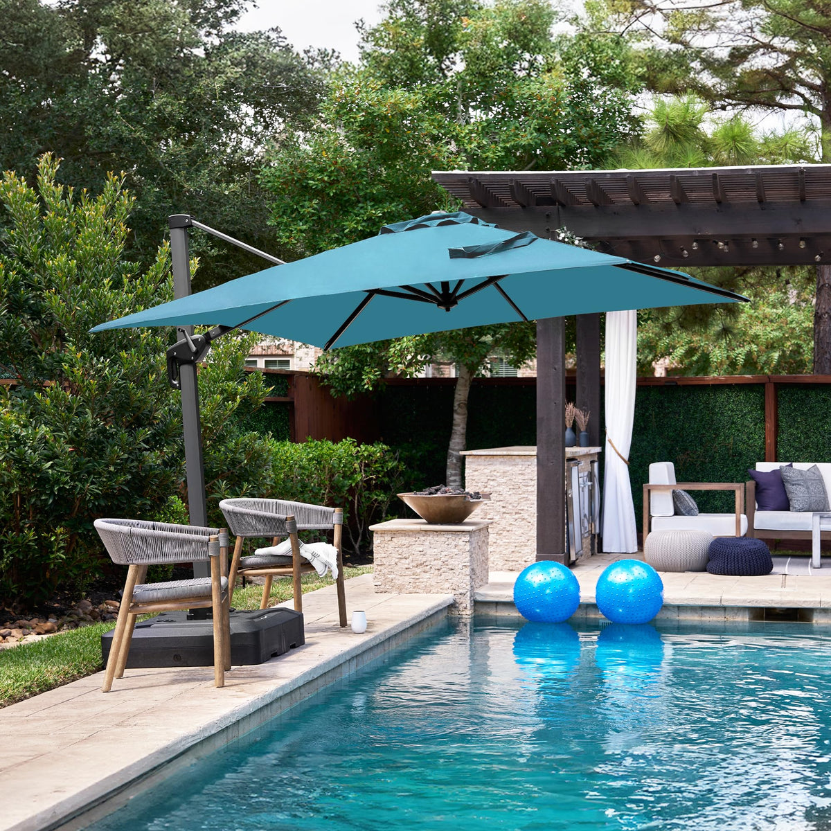 PURPLE LEAF 8 x 8 ft Swimming Pool Umbrella Outdoor Patio Cantilever Umbrella with Base