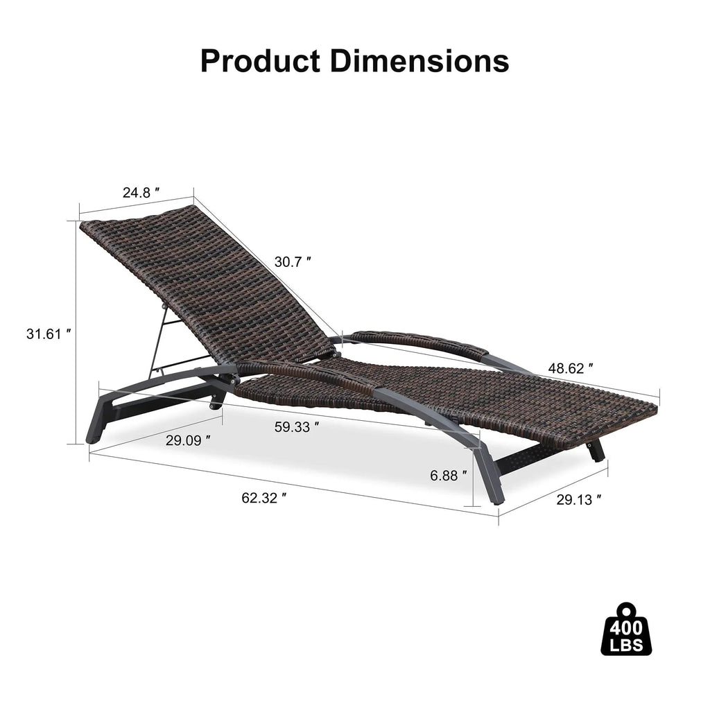 PURPLE LEAF Patio Chaise Lounge Chair Set of 2 Wicker Tanning Outdoor Pool Adjustable Recliner Chair for Outside Beach Poolside Sunbathing Lounger