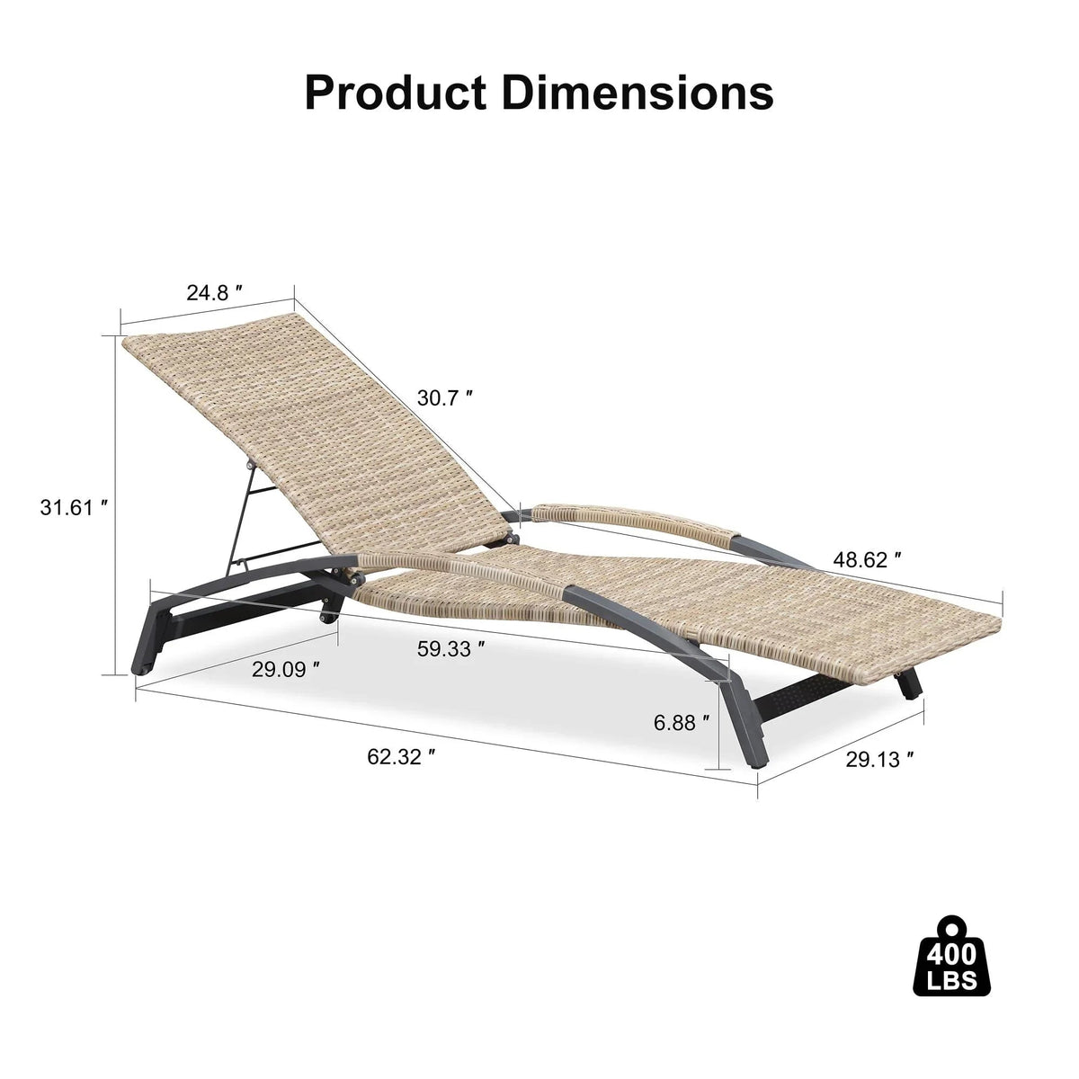 PURPLE LEAF Patio Chaise Lounge Chair Set of 2 Wicker Tanning Outdoor Pool Adjustable Recliner Chair for Outside Beach Poolside Sunbathing Lounger