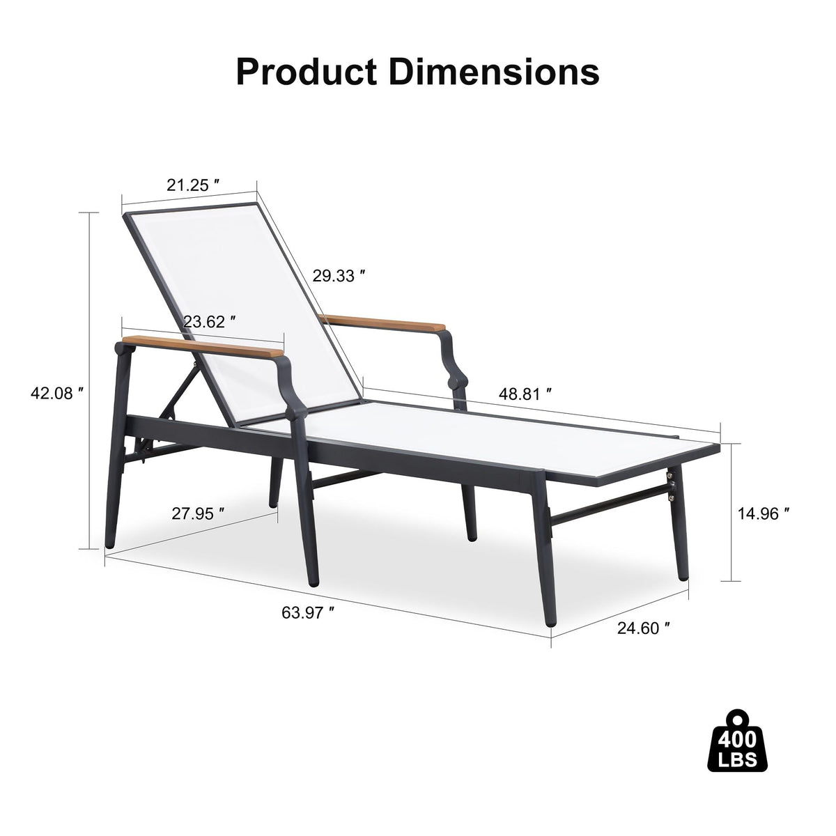 PURPLE LEAF Outdoor Chaise Lounge Chair Set of 2 Patio Pool Lounger Aluminum Chairs with Wooden Armrest Sunbathing Tanning Recliner for Outside Backyard White