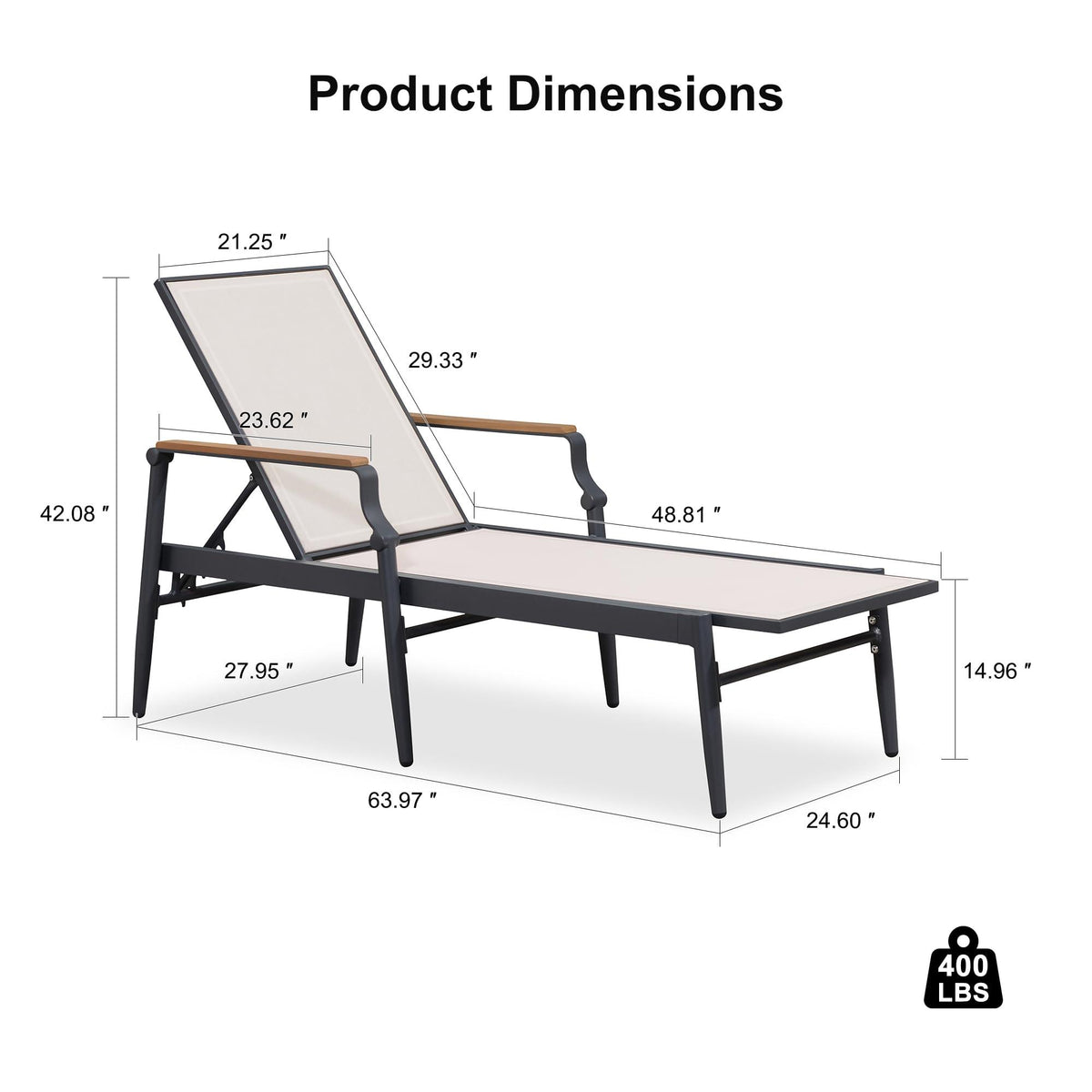 PURPLE LEAF Outdoor Chaise Lounge Chair Set of 2 Patio Pool Lounger Aluminum Chairs with Wooden Armrest Sunbathing Tanning Recliner for Outside Backyard White