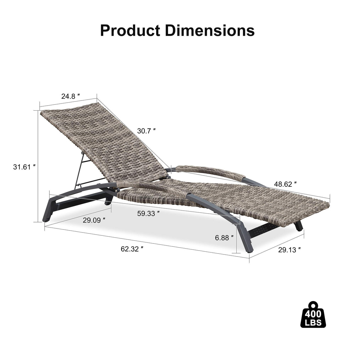 PURPLE LEAF Patio Chaise Lounge Chair Set of 2 Wicker Tanning Outdoor Pool Adjustable Recliner Chair for Outside Beach Poolside Sunbathing Lounger