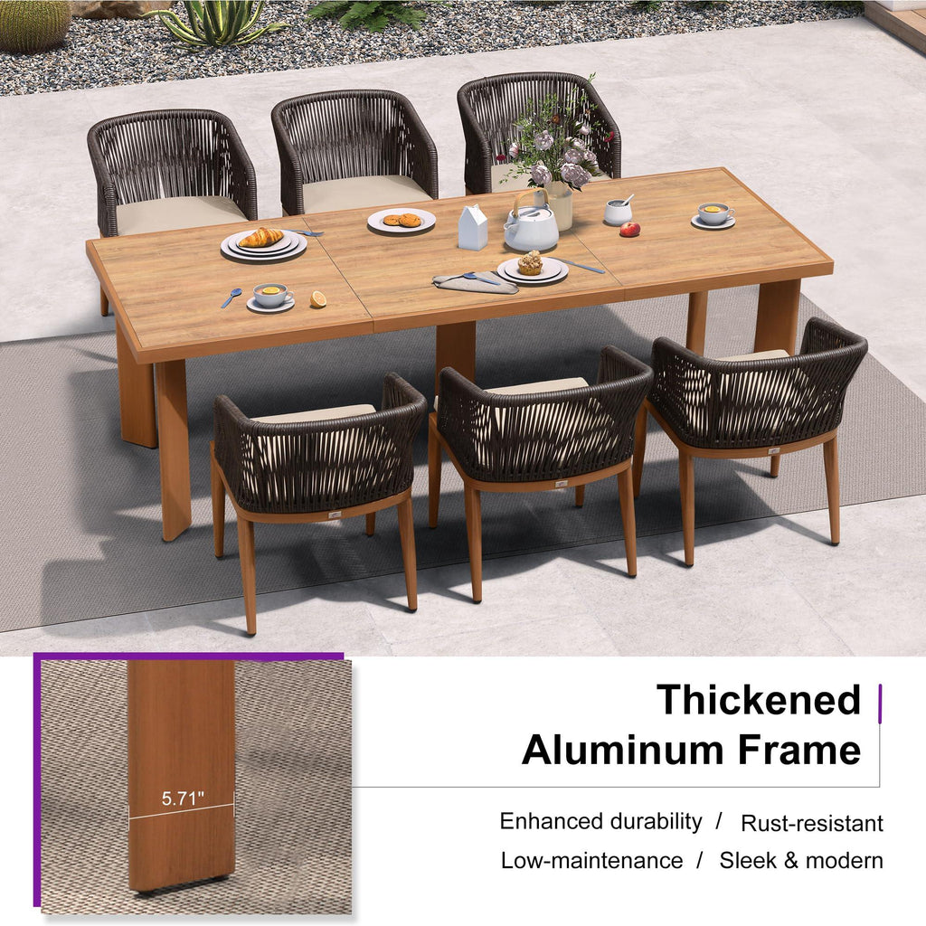 PURPLE LEAF Patio Dining Set with Sunbrella Fabric Cushions and Aluminum Table All-Weather Wicker Patio Table Set for Deck