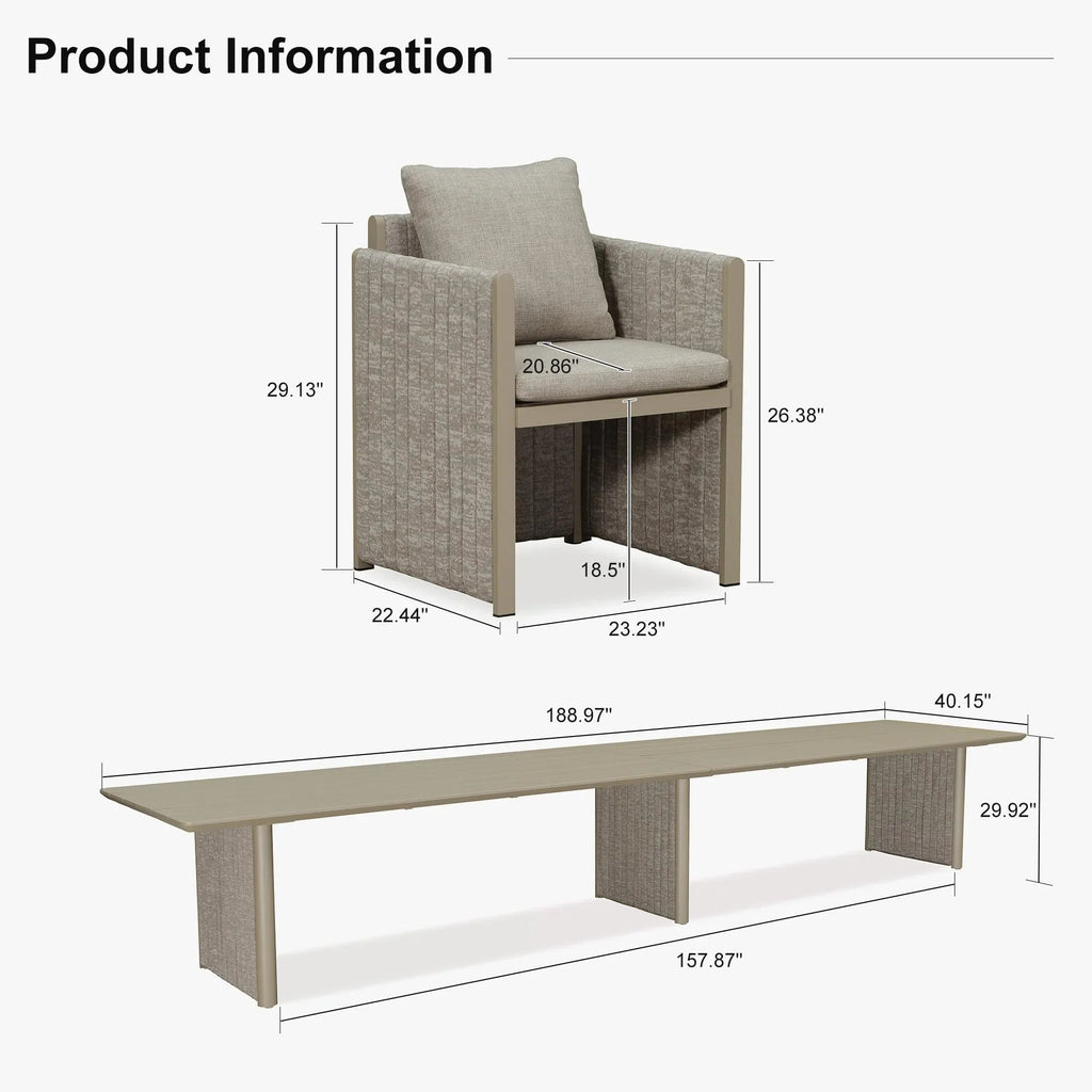 PURPLE LEAF Sanori Patio Dining Set Modern Large Weather-Resistant Table and Aluminum Chairs with Cushions for Garden Beige