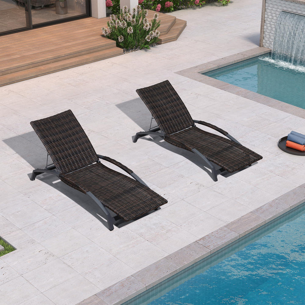 PURPLE LEAF Patio Chaise Lounge Chair Set of 2 Wicker Tanning Outdoor Pool Adjustable Recliner Chair for Outside Beach Poolside Sunbathing Lounger