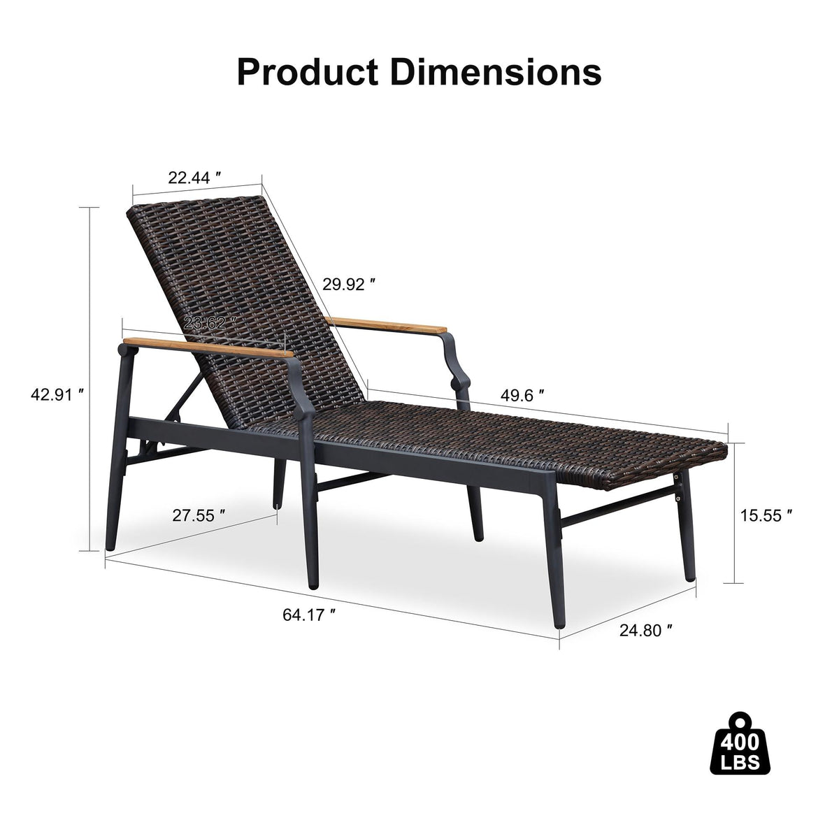 PURPLE LEAF Outdoor Chaise Lounge Chair Set of 2 Patio Pool Lounger Aluminum Chairs with Wooden Armrest Sunbathing Tanning Recliner for Outside Backyard White
