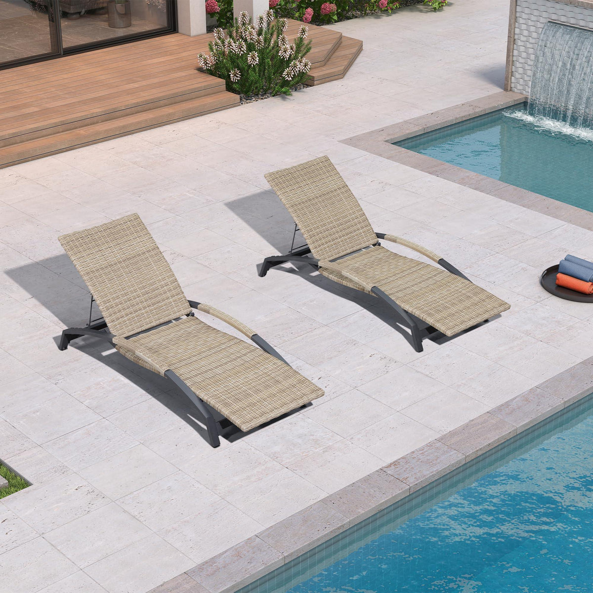 PURPLE LEAF Patio Chaise Lounge Chair Set of 2 Wicker Tanning Outdoor Pool Adjustable Recliner Chair for Outside Beach Poolside Sunbathing Lounger