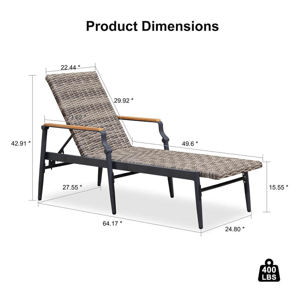 PURPLE LEAF Outdoor Chaise Lounge Chair Set of 2 Patio Pool Lounger Aluminum Chairs with Wooden Armrest Sunbathing Tanning Recliner for Outside Backyard White