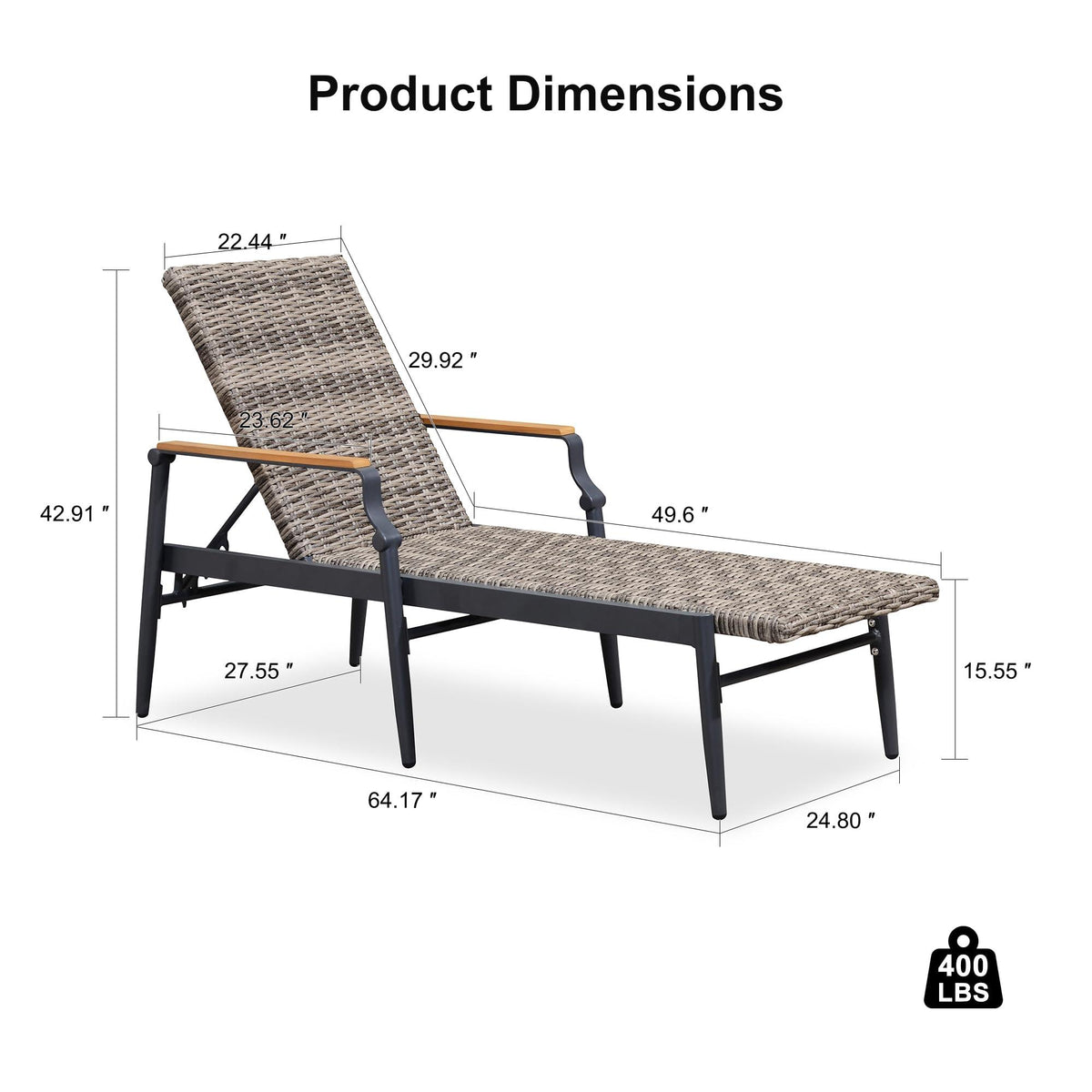 PURPLE LEAF Outdoor Chaise Lounge Chair Set of 2 Patio Pool Lounger Aluminum Chairs with Wooden Armrest Sunbathing Tanning Recliner for Outside Backyard White