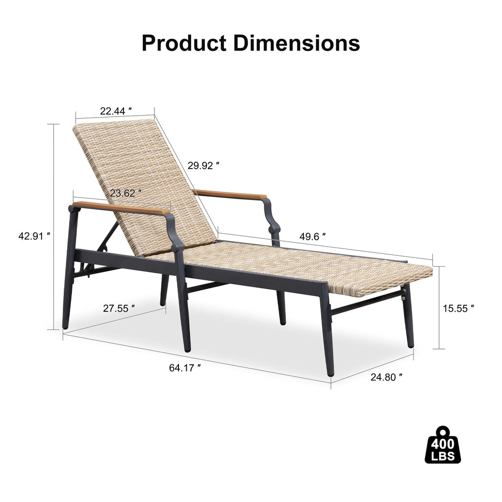 PURPLE LEAF Outdoor Chaise Lounge Chair Set of 2 Patio Pool Lounger Aluminum Chairs with Wooden Armrest Sunbathing Tanning Recliner for Outside Backyard White