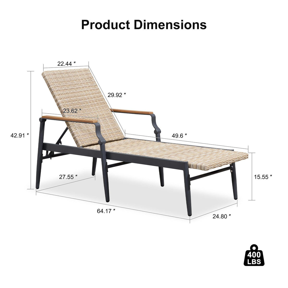 PURPLE LEAF Outdoor Chaise Lounge Chair Set of 2 Patio Pool Lounger Aluminum Chairs with Wooden Armrest Sunbathing Tanning Recliner for Outside Backyard White