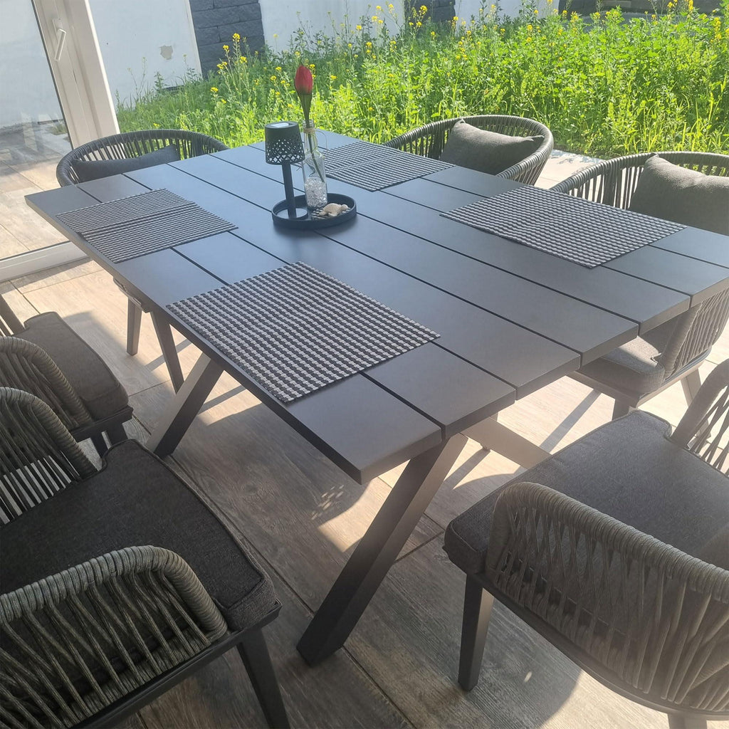 PURPLE LEAF Patio Dining Sets with Aluminum Frame Table & Handwoven Wicker Chairs Grey
