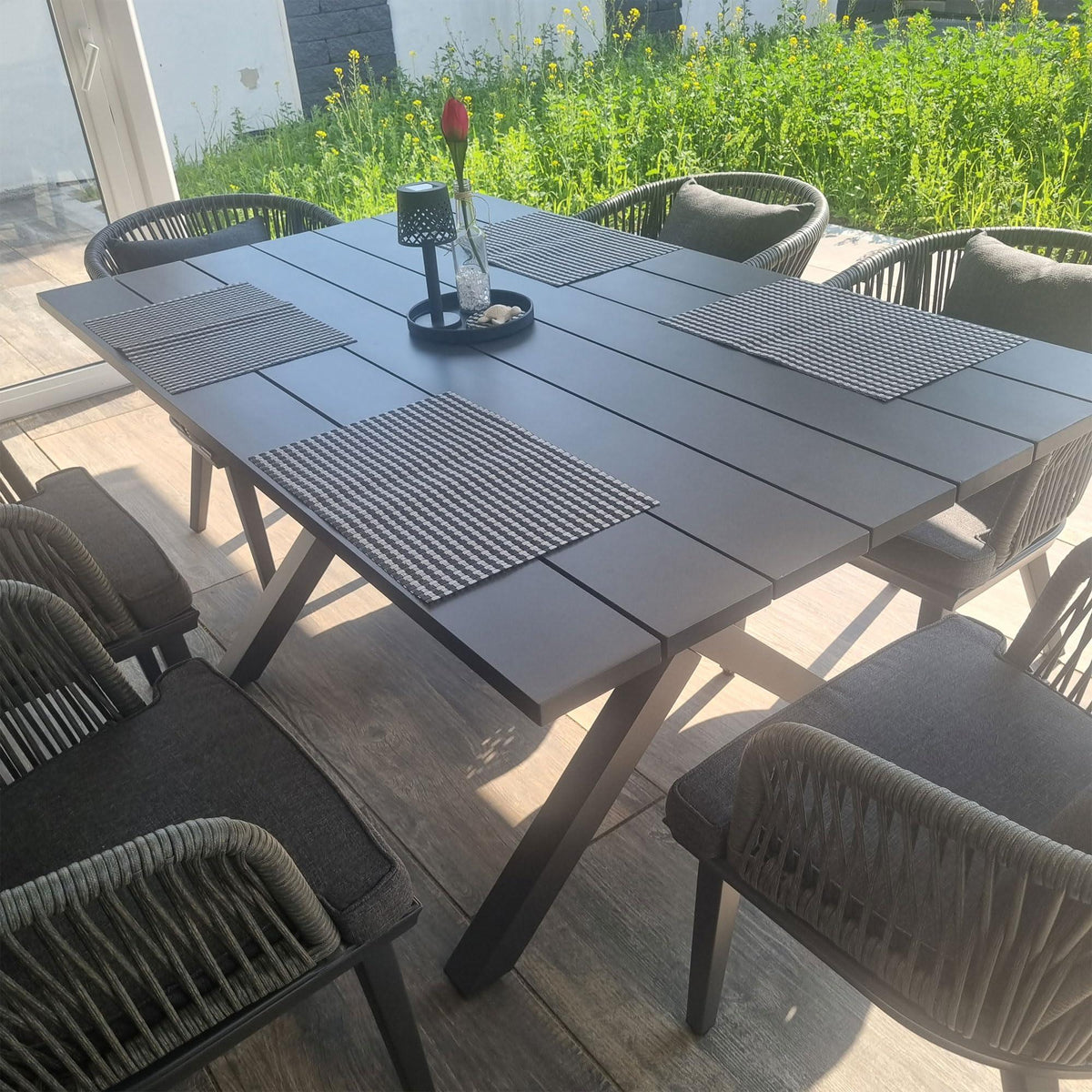 PURPLE LEAF Patio Dining Sets with Aluminum Frame Table & Handwoven Wicker Chairs Grey