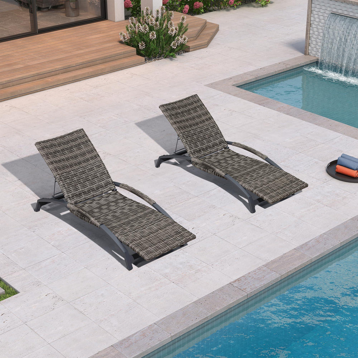PURPLE LEAF Patio Chaise Lounge Chair Set of 2 Wicker Tanning Outdoor Pool Adjustable Recliner Chair for Outside Beach Poolside Sunbathing Lounger