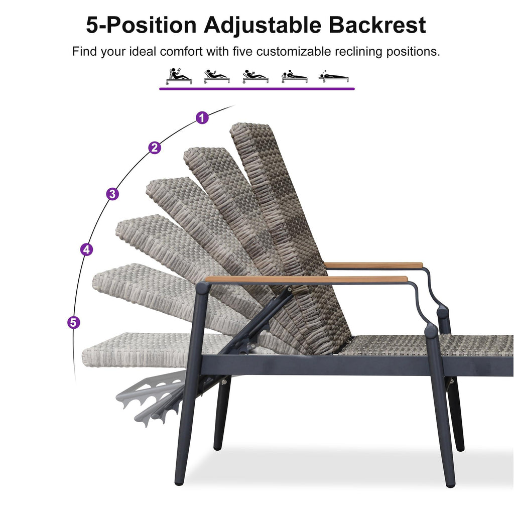PURPLE LEAF Outdoor Chaise Lounge Chair Set of 2 Patio Pool Lounger Aluminum Chairs with Wooden Armrest Sunbathing Tanning Recliner for Outside Backyard White