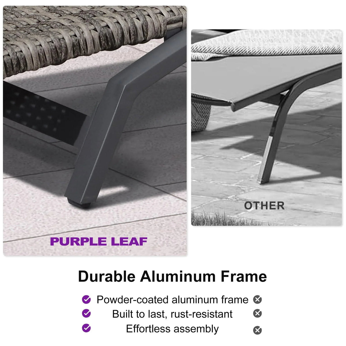 PURPLE LEAF Patio Chaise Lounge Chair Set of 2 Wicker Tanning Outdoor Pool Adjustable Recliner Chair for Outside Beach Poolside Sunbathing Lounger