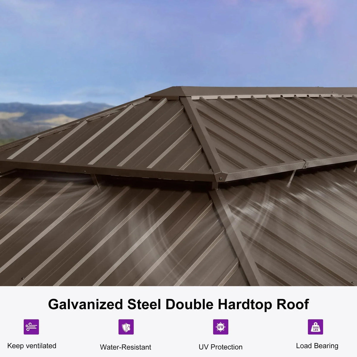 PURPLE LEAF Outdoor Hardtop Gazebo for Garden Bronze Double Roof Aluminum Frame Pavilion with Reinforcement Support Rod
