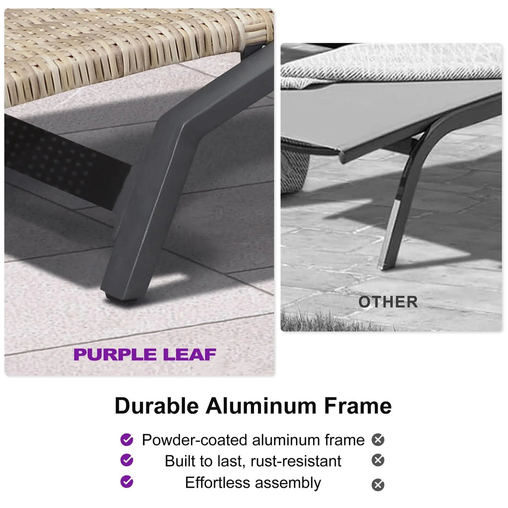 PURPLE LEAF Patio Chaise Lounge Chair Set of 2 Wicker Tanning Outdoor Pool Adjustable Recliner Chair for Outside Beach Poolside Sunbathing Lounger