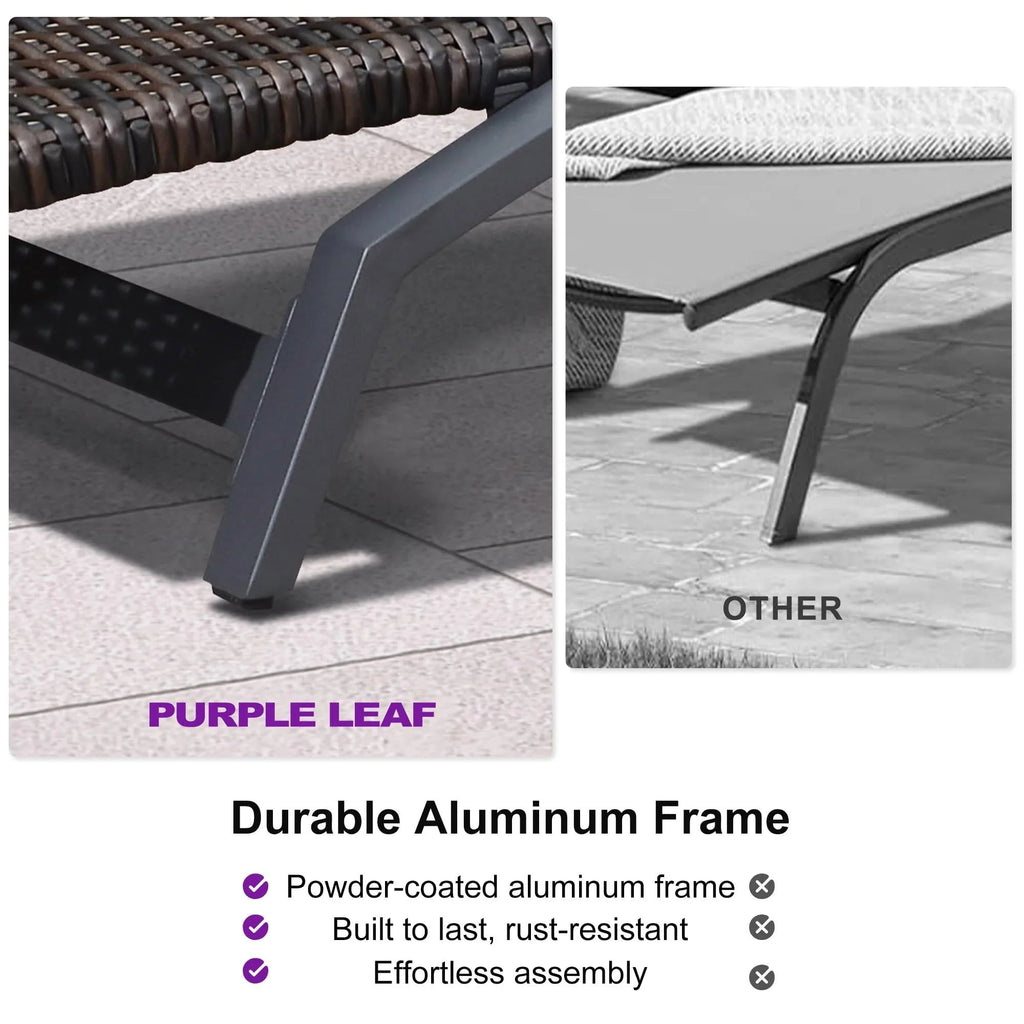 PURPLE LEAF Patio Chaise Lounge Chair Set of 2 Wicker Tanning Outdoor Pool Adjustable Recliner Chair for Outside Beach Poolside Sunbathing Lounger