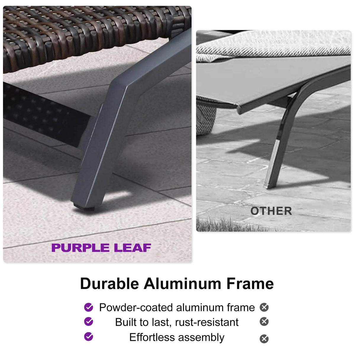 PURPLE LEAF Patio Chaise Lounge Chair Set of 2 Wicker Tanning Outdoor Pool Adjustable Recliner Chair for Outside Beach Poolside Sunbathing Lounger