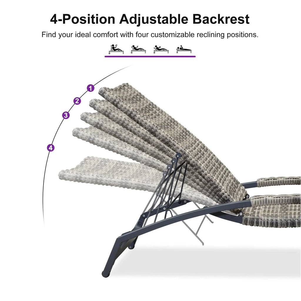 PURPLE LEAF Patio Chaise Lounge Chair Set of 2 Wicker Tanning Outdoor Pool Adjustable Recliner Chair for Outside Beach Poolside Sunbathing Lounger