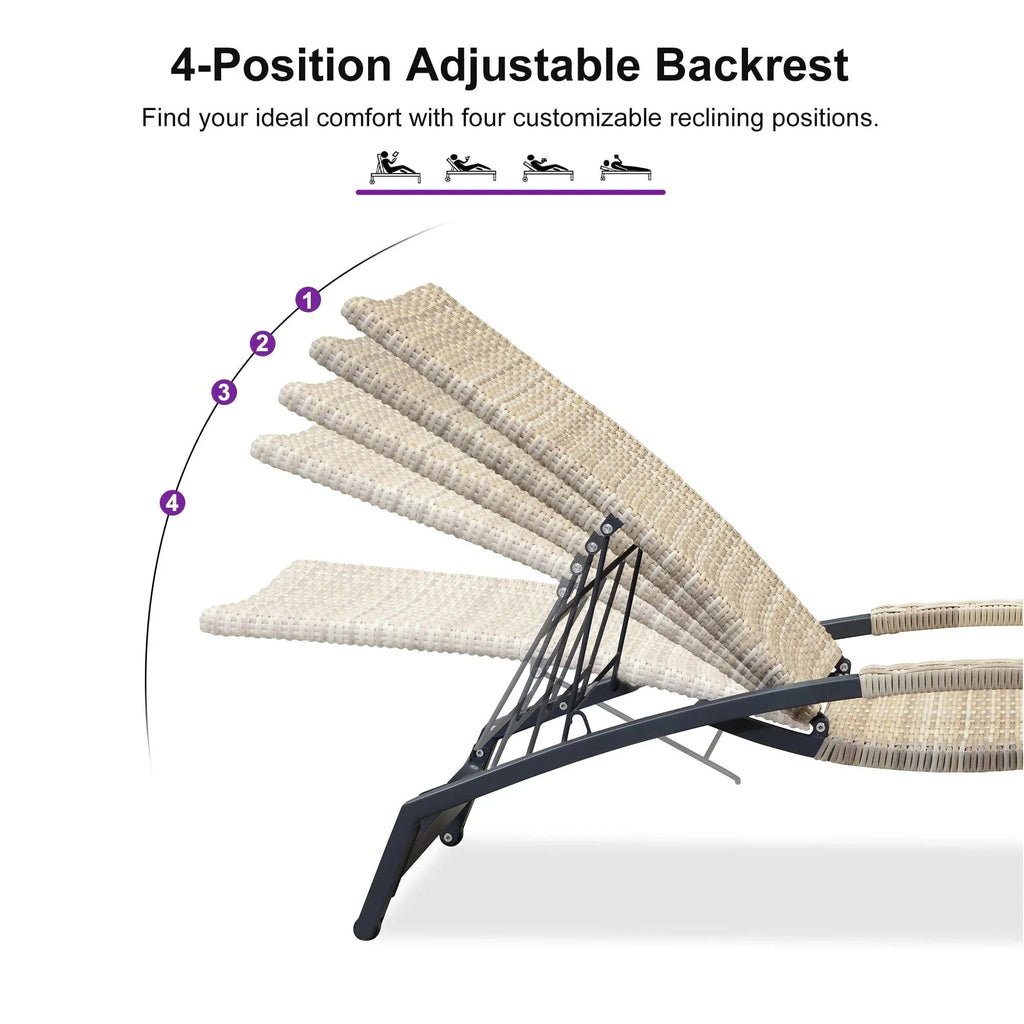 PURPLE LEAF Patio Chaise Lounge Chair Set of 2 Wicker Tanning Outdoor Pool Adjustable Recliner Chair for Outside Beach Poolside Sunbathing Lounger