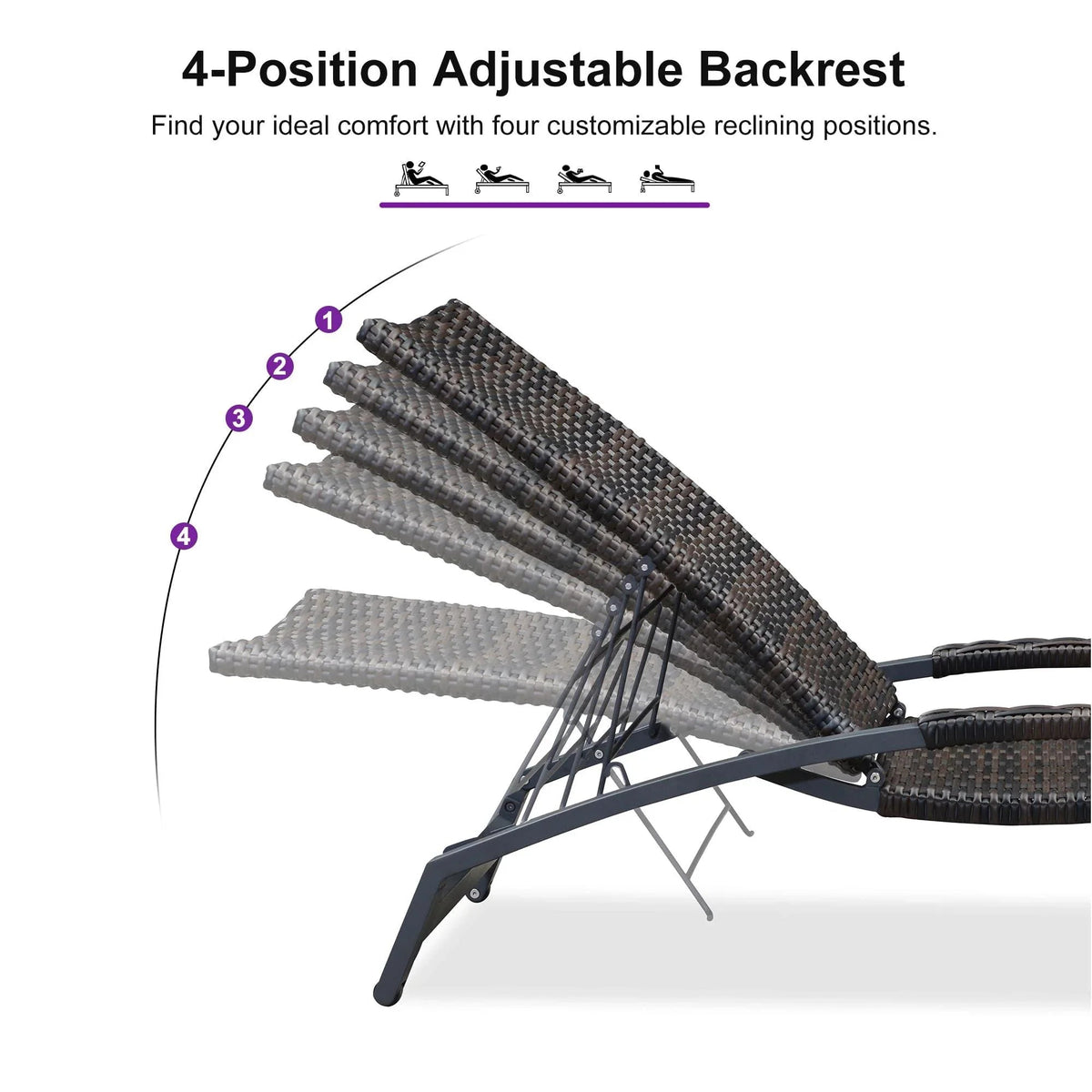 PURPLE LEAF Patio Chaise Lounge Chair Set of 2 Wicker Tanning Outdoor Pool Adjustable Recliner Chair for Outside Beach Poolside Sunbathing Lounger