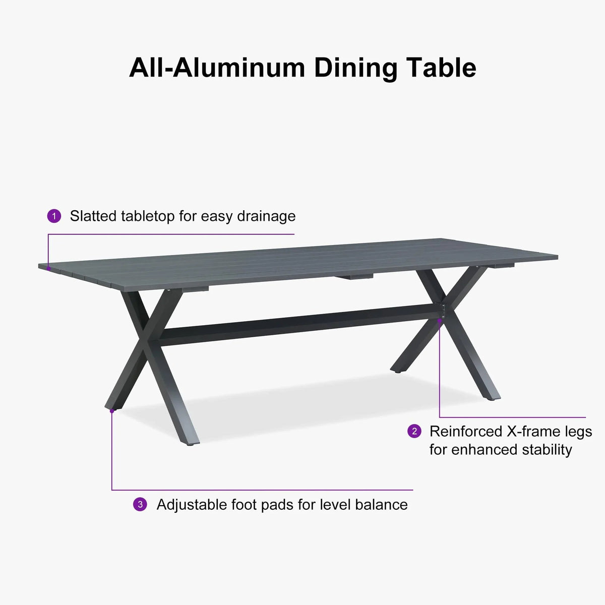 PURPLE LEAF Outdoor Dining Set All Weather Wicker Patio Dining Set with Rectangular Aluminum Table and Modern Armrest Dining Chairs for Garden Deck Backyard Kitchen