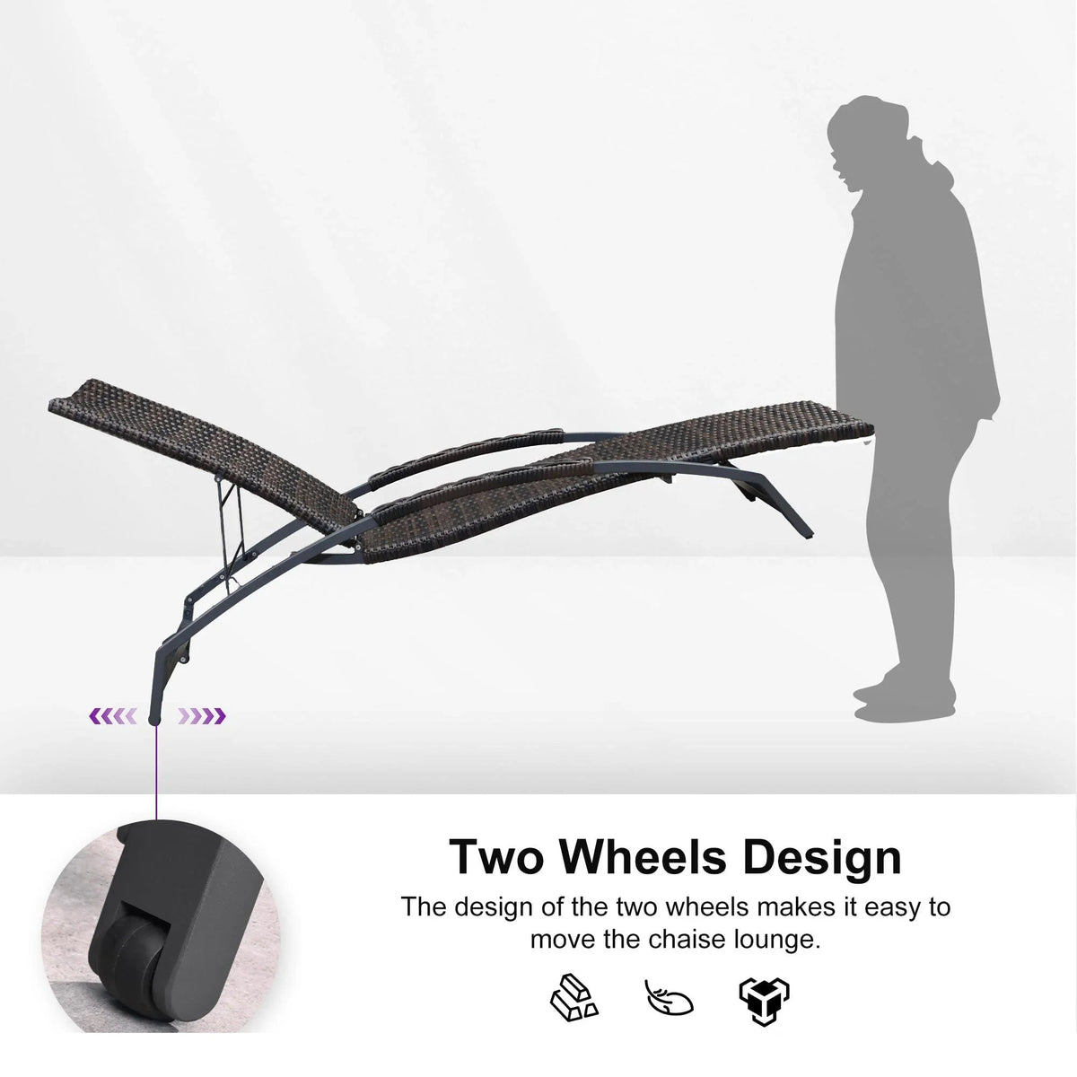 PURPLE LEAF Patio Chaise Lounge Chair Set of 2 Wicker Tanning Outdoor Pool Adjustable Recliner Chair for Outside Beach Poolside Sunbathing Lounger