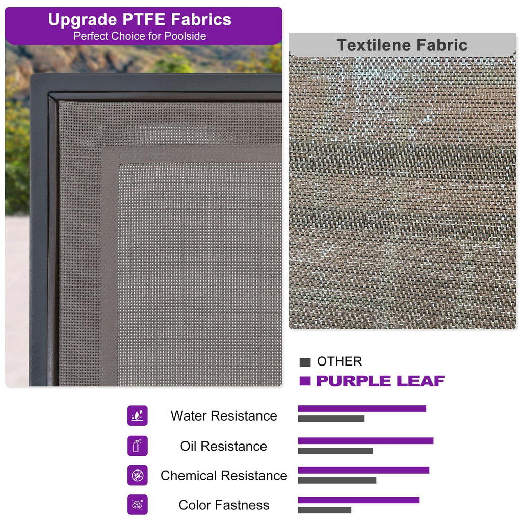 PURPLE LEAF Outdoor Chaise Lounge Chair Set of 2 Patio Pool Lounger Aluminum Chairs with Wooden Armrest Sunbathing Tanning Recliner for Outside Backyard White