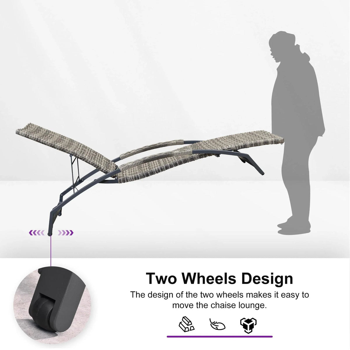 PURPLE LEAF Patio Chaise Lounge Chair Set of 2 Wicker Tanning Outdoor Pool Adjustable Recliner Chair for Outside Beach Poolside Sunbathing Lounger