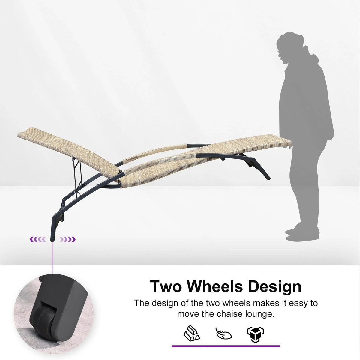 PURPLE LEAF Patio Chaise Lounge Chair Set of 2 Wicker Tanning Outdoor Pool Adjustable Recliner Chair for Outside Beach Poolside Sunbathing Lounger