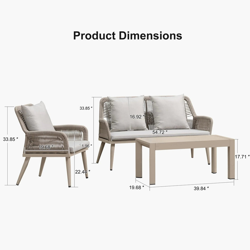 PURPLE LEAF Rivra 4-Piece Patio Conversation Set with Wicker Chairs and Thick Sofa Cushions for Garden