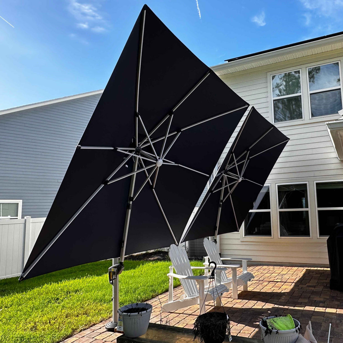 PURPLE LEAF Large Solar Yard Umbrellas Double Top Square Patio Umbrella with Lights