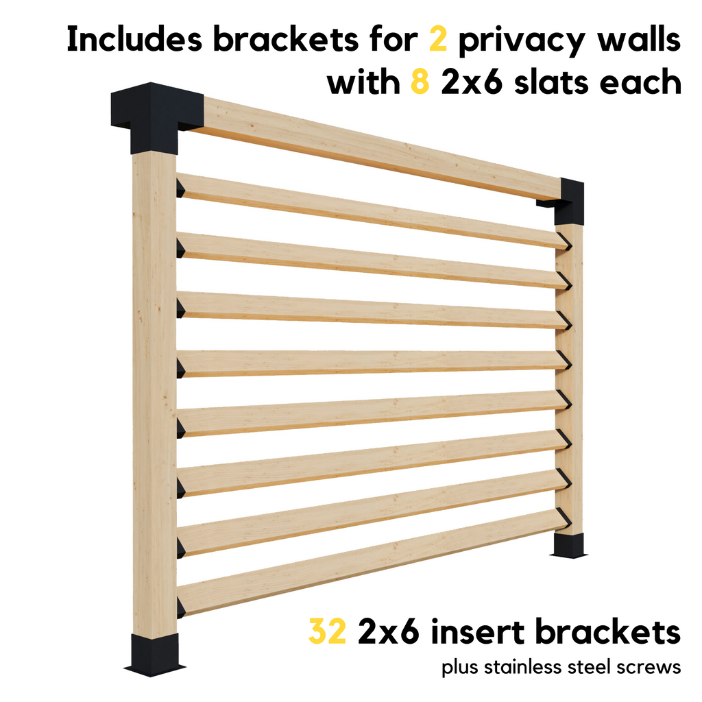 Pergola Kit: 6x6 Brackets for Frame + 2x6 Brackets for Optional Roof/Walls