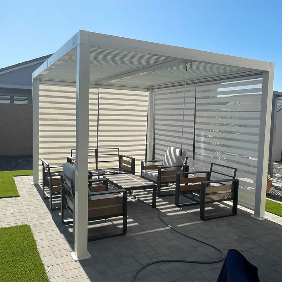 PURPLE LEAF Athena Louvered Pergola White Outdoor Aluminum Pergola with Roller Blind Adjustable Gazebo for Patio Deck Garden