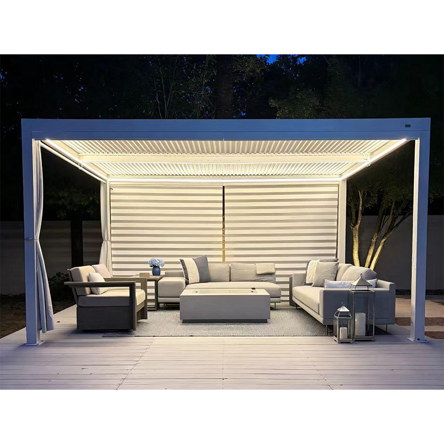 PURPLE LEAF Athena Louvered Pergola White Outdoor Aluminum Pergola with Roller Blind Adjustable Gazebo for Patio Deck Garden
