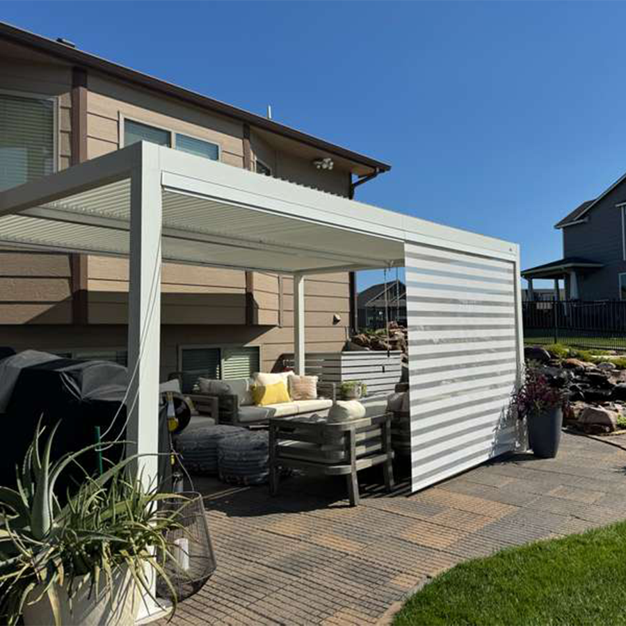 PURPLE LEAF Athena Louvered Pergola White Outdoor Aluminum Pergola with Roller Blind Adjustable Gazebo for Patio Deck Garden