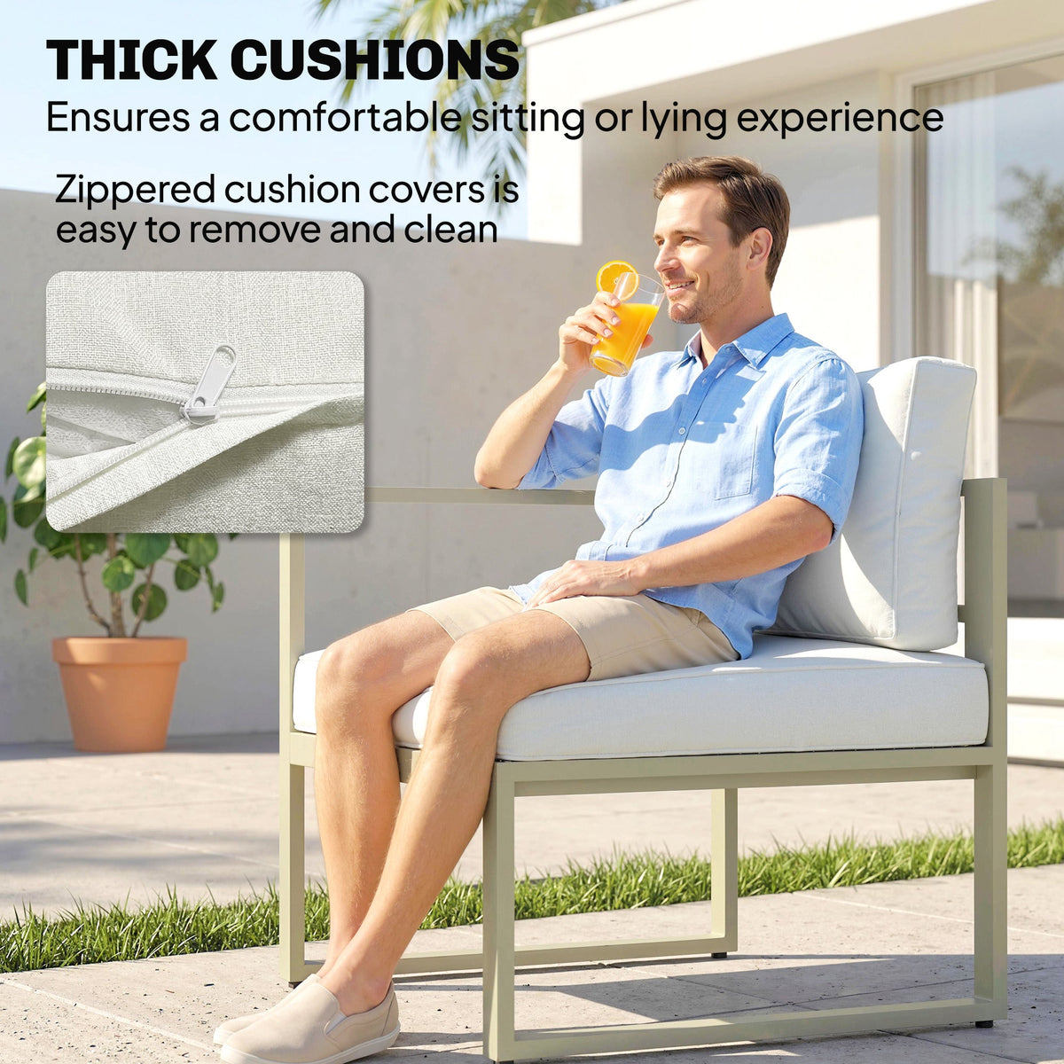 6 Piece Garden Daybed Set with Coffee Table and Footstool, Cream White