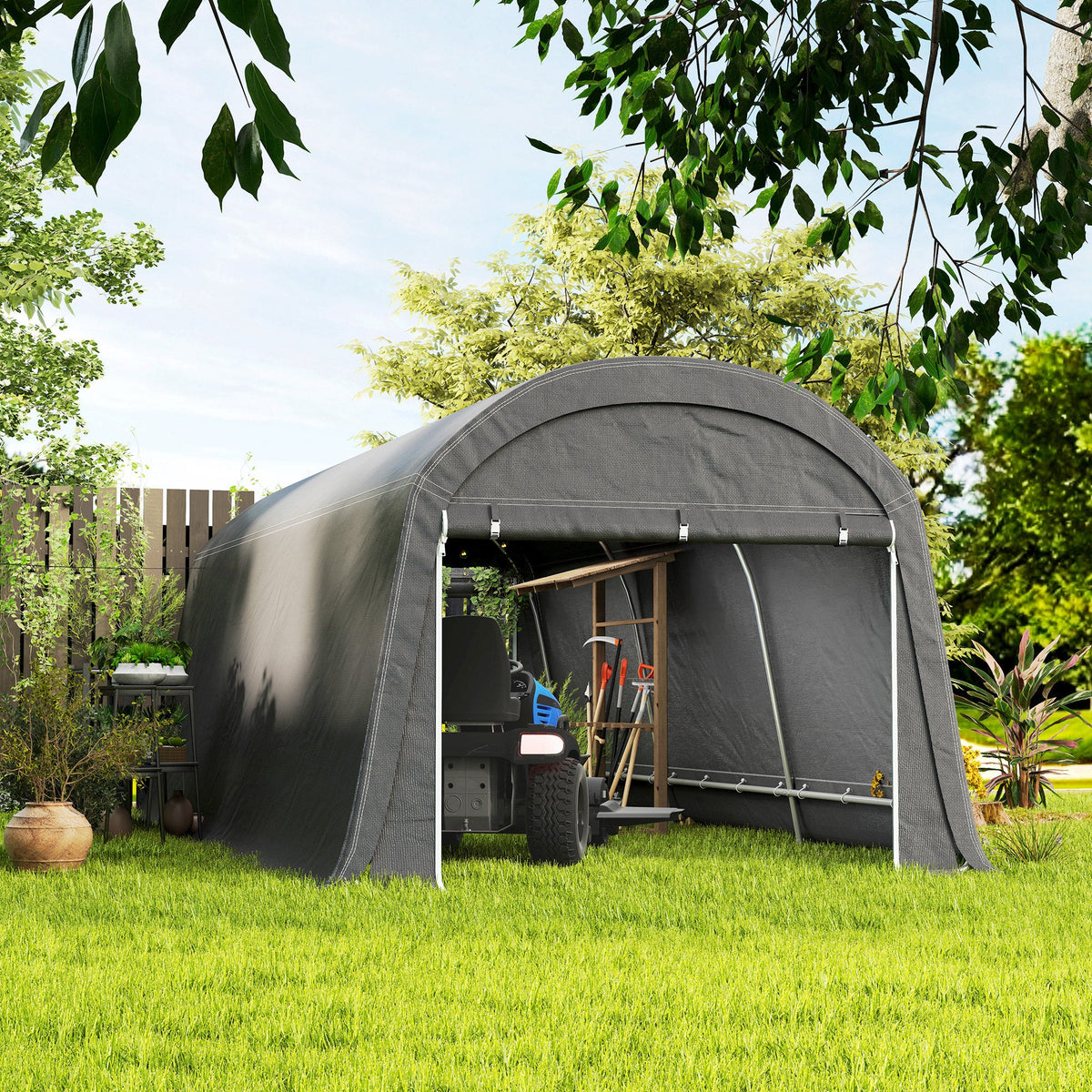 10' x 20' Portable Shed with Roll-up Zipper Door, Dark Grey