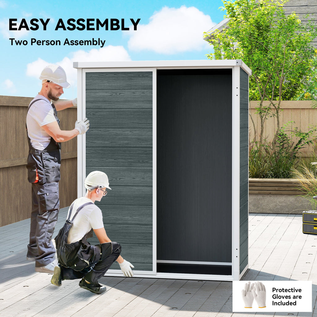 4.4' x 2.3' Plastic Garden Shed with Shelves and Floor, Distressed Grey