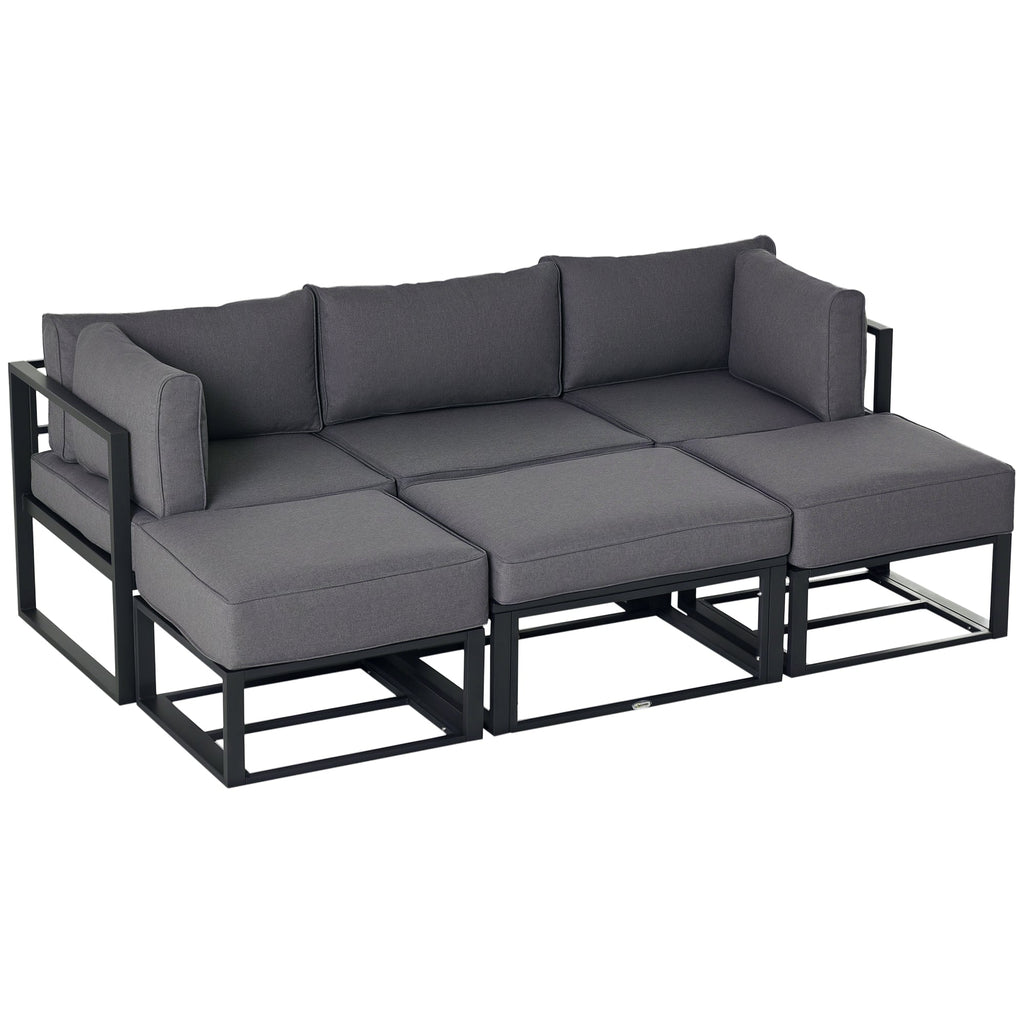 6pc Outdoor Patio Furniture Set with Daybed and Footstools, Grey